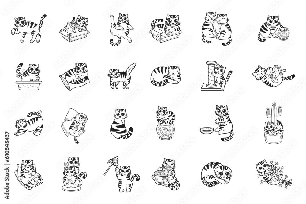 Hand Drawn cat in various poses collection in flat style illustration for business ideas