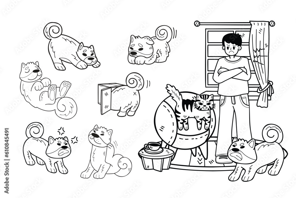 Hand Drawn Shiba Inu dog and family collection in flat style illustration for business ideas