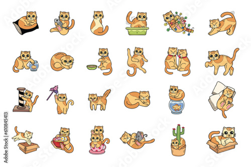 Hand Drawn cat in various poses collection in flat style illustration for business ideas