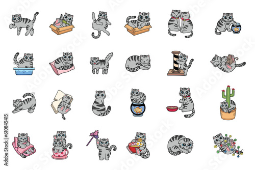 Hand Drawn cat in various poses collection in flat style illustration for business ideas