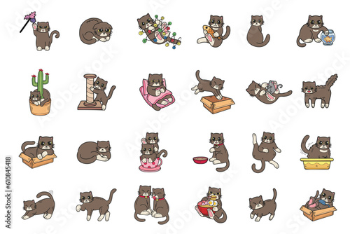 Hand Drawn cat in various poses collection in flat style illustration for business ideas