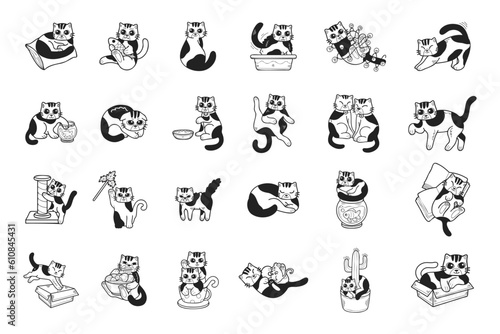 Fototapeta Naklejka Na Ścianę i Meble -  Hand Drawn cat in various poses collection in flat style illustration for business ideas