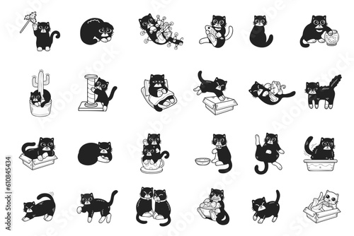 Hand Drawn cat in various poses collection in flat style illustration for business ideas