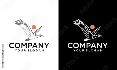 Vector image of an flying wild duck on white background, Vector duck for your design.. bird swan or goose fly line abstract logo vector illustration design