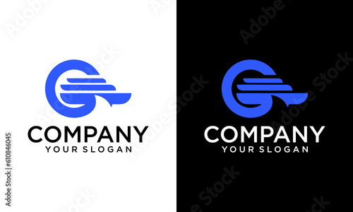 Capital letter G with the ship, cruise, or boat logo design template, Yacht icon sign symbol with ocean waves vector illustration
