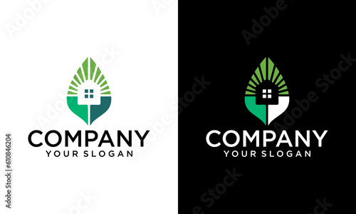 Nature house logo with green color can be used as symbols, brand identity, company logo, icon vector design