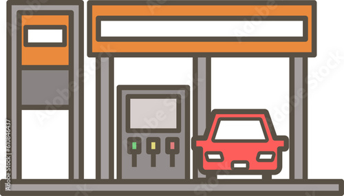 ガソリンスタンドのシンプルなカラーイラスト