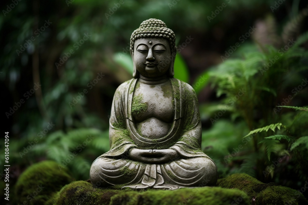 Buddha statue in a blurred green bamboo zen jungle, friendly peaceful tropical environment, fresh natural spa asian wallpaper. Mindfulness, wellness, and Inspiring concept. Generative AI Technology Buddha statue in a blurred green bamboo zen jungle, friendly peaceful tropical environment, fresh natural spa asian wallpaper. Mindfulness, wellness, and Inspiring concept. Generative AI Technology