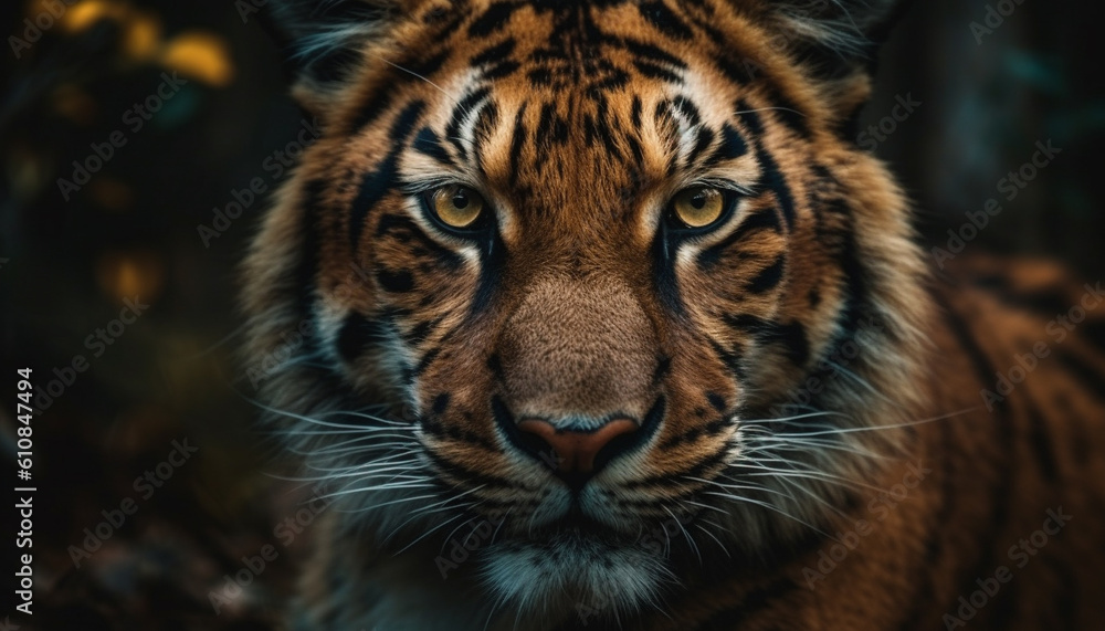 The majestic Bengal tiger staring at camera generated by AI