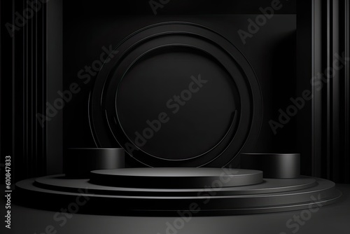 Black podium for product presentation. Abstract background