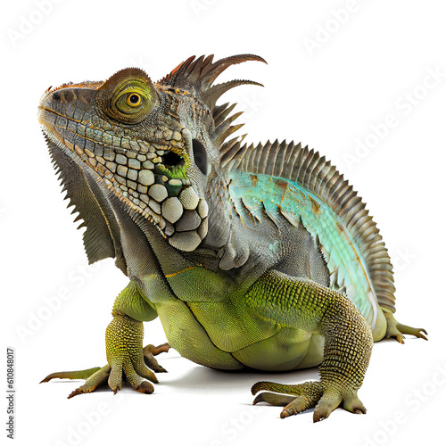 iguana isolated on white generative AI. photo realistic iguana On a white background  easy to use.