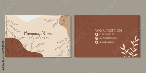 business card design for personal identity. elegant styled card with floral elements in hand drawn.