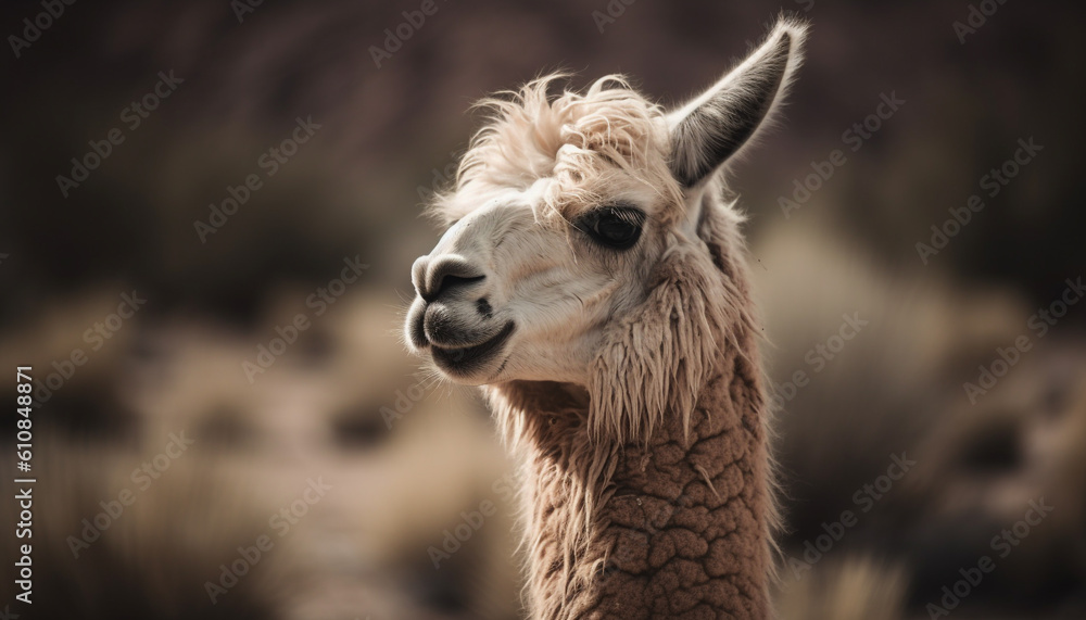 Obraz premium Cute alpaca with fluffy wool looking at camera generated by AI
