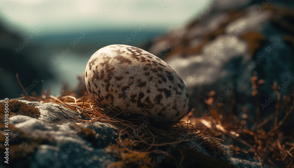 Obraz premium Delicate bird nest holds new life, spotted beauty generated by AI
