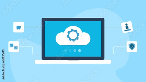 Wallpaper Mural Cloud computing technology manages ecommerce, online document storage, cyber security, business IT system. Cloud management video animation concept. Torontodigital.ca