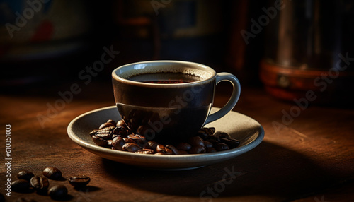 A rustic coffee shop serves fresh  foamy cappuccinos generated by AI