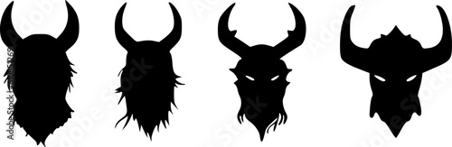 Wikinger Symbole Set - Köpfe mit Helmen und Hörnern