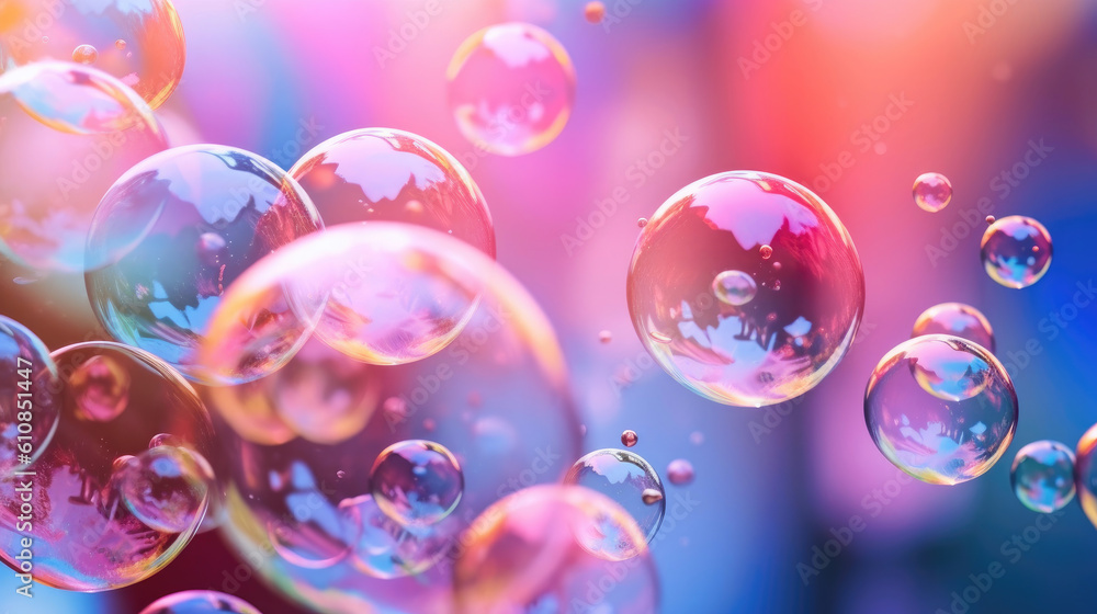 Hotograph soap colorful bubble on blur summer background. AI generation Hotograph soap colorful bubble on blur summer background. AI generation