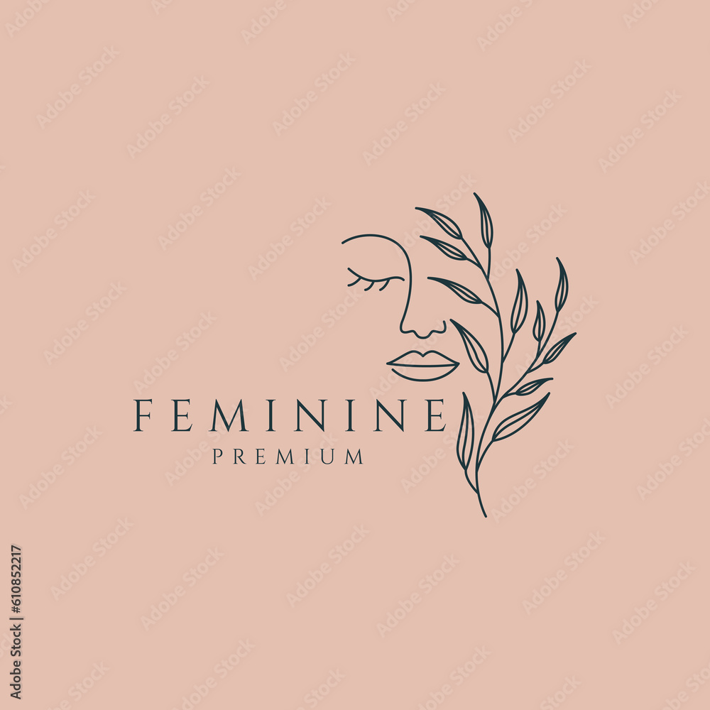 hand drawn logo feminine beauty floral botanical cosmetic salon spa design vector