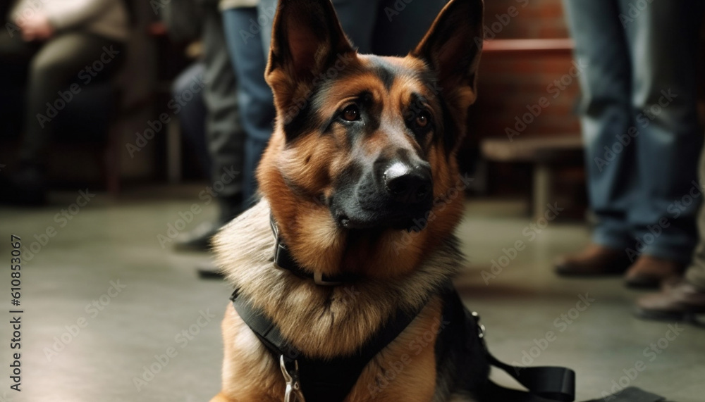 Purebred German Shepherd sitting, looking at camera generated by AI Purebred German Shepherd sitting, looking at camera generated by AI