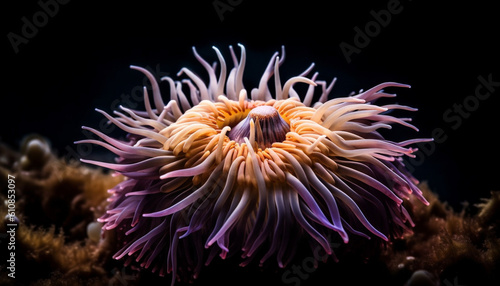 Deep underwater beauty Purple coral, clown fish generated by AI