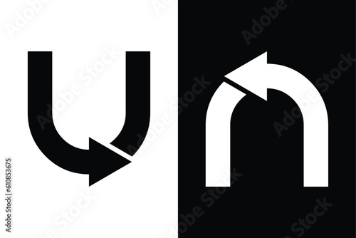 Letter un with growth arrows black and white concept. Very suitable for symbol, logo, company name, brand name, personal name, icon and many more.