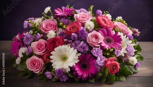 Fresh bouquet of pink and purple flowers generated by AI © grgroup