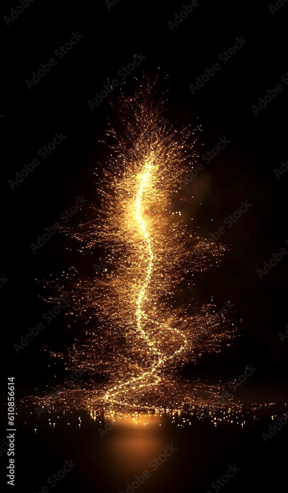 Abstract Christmas tree made of sparkles and firework lights. Christmas greeting card Generative AI.