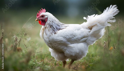 Free range rooster standing in green meadow generated by AI © grgroup