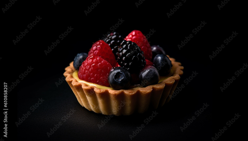 Freshly baked homemade raspberry chocolate cupcakes with cream generated by AI Freshly baked homemade raspberry chocolate cupcakes with cream generated by AI