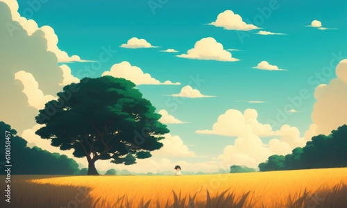 landscape with trees and clouds