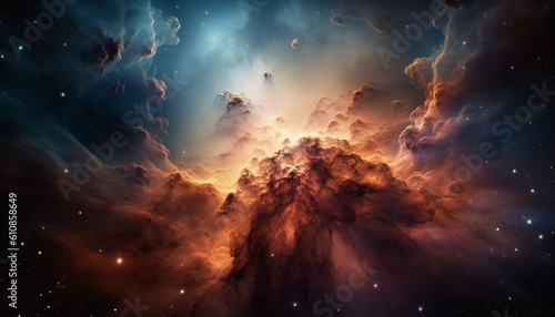 Vibrant sky glows with Milky Way mystery generated by AI