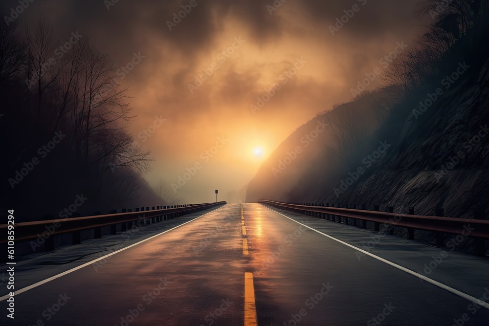 Travel Through Countryside. Picturesque Outdoor Scenery with Beautiful Skyline Travel Through Countryside. Picturesque Outdoor Scenery with Beautiful Skyline