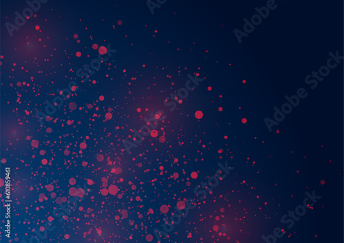 Shiny sparkling red purple particles on dark blue background. Vector graphic design