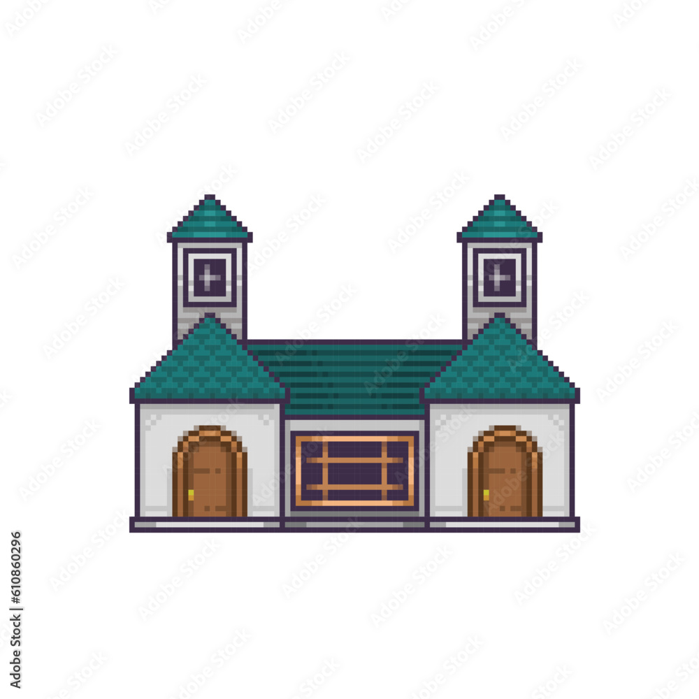 old house building in pixel art style
