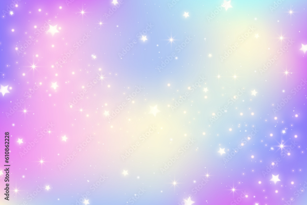 Pink unicorn sky with stars. Cute purple pastel background. Fantasy dreaming galaxy and magic wavy space with fairy light. Vector illustration Pink unicorn sky with stars. Cute purple pastel background. Fantasy dreaming galaxy and magic wavy space with fairy light. Vector illustration