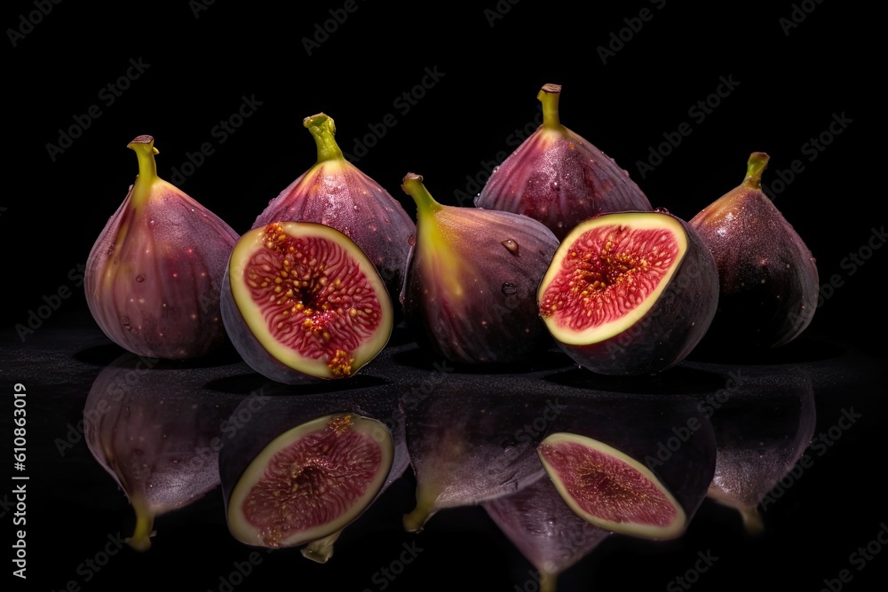 Figs with Sliced Fig On Black Background Figs with Sliced Fig On Black Background