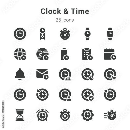 25 icon collection on clock and time