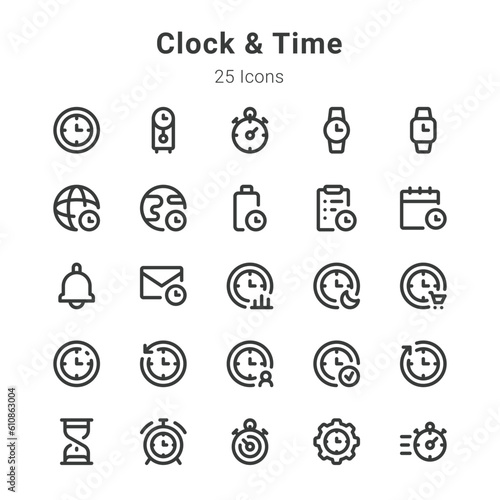 25 icon collection on clock and time