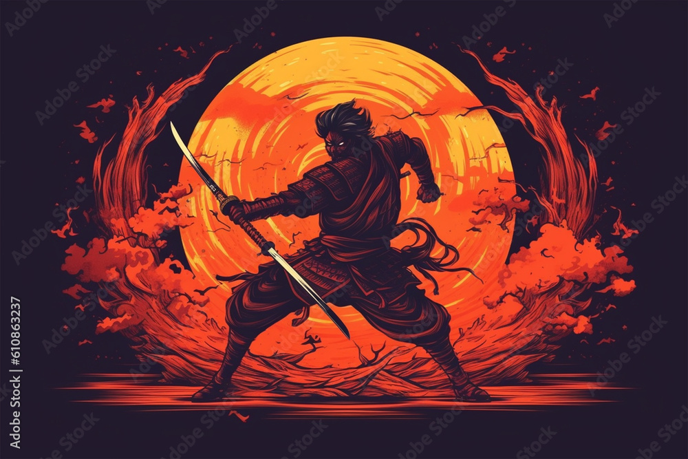 Generative AI.
illustration background of a samurai demon with a katana