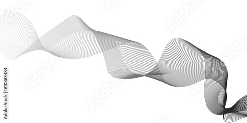 Abstract wavy white and grey curved lines on transparent background. Frequency sound wave lines and technology background, Design for brochure, flyer, banner, template, business wave lines background.