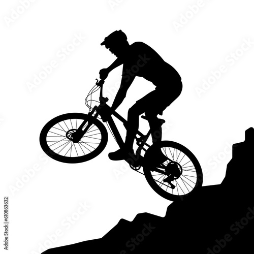 Silhouette vector illustration of downhill racer doing stunts. Suitable for design element of off road cycling, downhill race, and extreme sport.