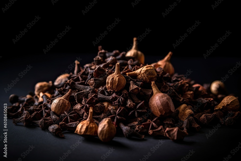Heap Dried Cloves On Black Background