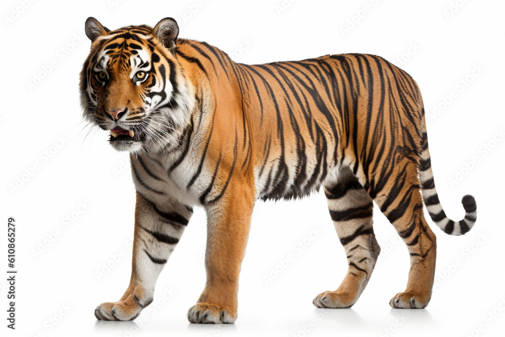 a Sumatran tiger on a white background