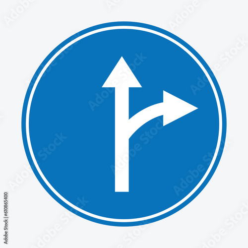 straight ahead and turn right sign