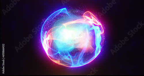 Abstract energy sphere with glowing bright particles energy scientific futuristic hi-tech background