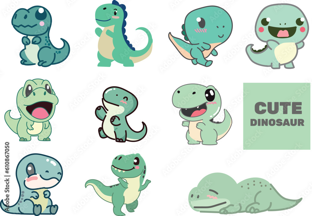 Fototapeta premium Set of Cute Dinosaurs
