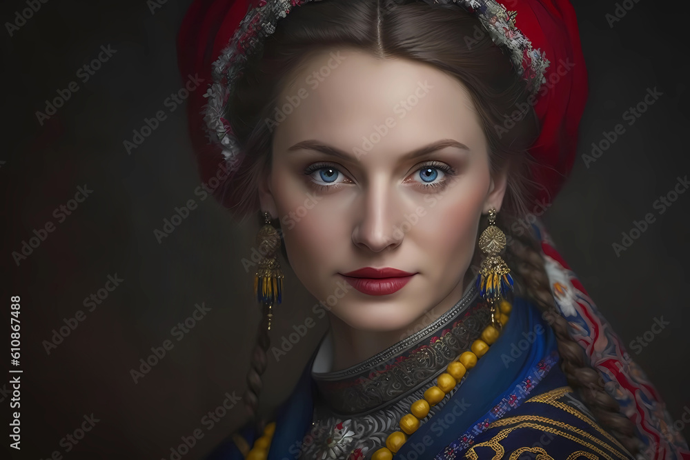 portrait of young beautiful woman in national Ukrainian costume.al generative portrait of young beautiful woman in national Ukrainian costume.al generative