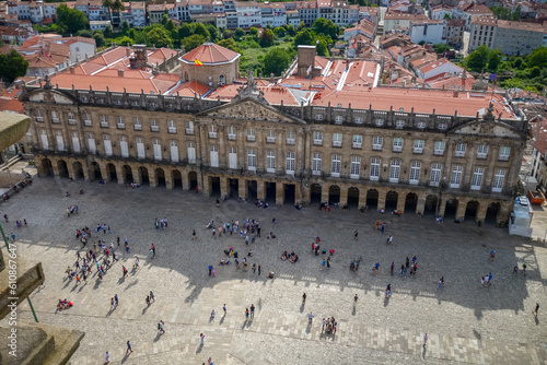 Obradoiro square view from Santiago de Compostela Cathedral, Galicia, Spain photo