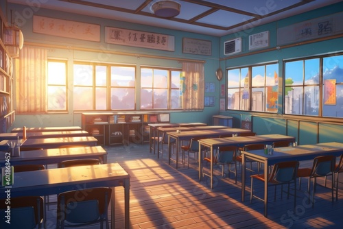 Anime style background, game background, classroom school. Generative AI © Kanisorn